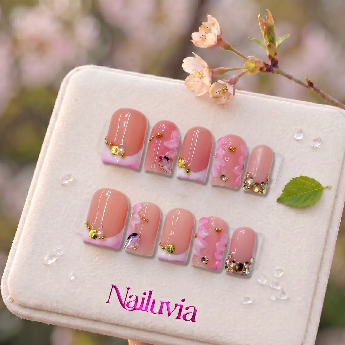 HK- C034 Handmade Medium Stiletto Acrylic Press On Nails or Daily Life, Weekend  & Holiday